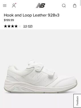 New Balance 928v3 Hook and Loop Leather White Shoes